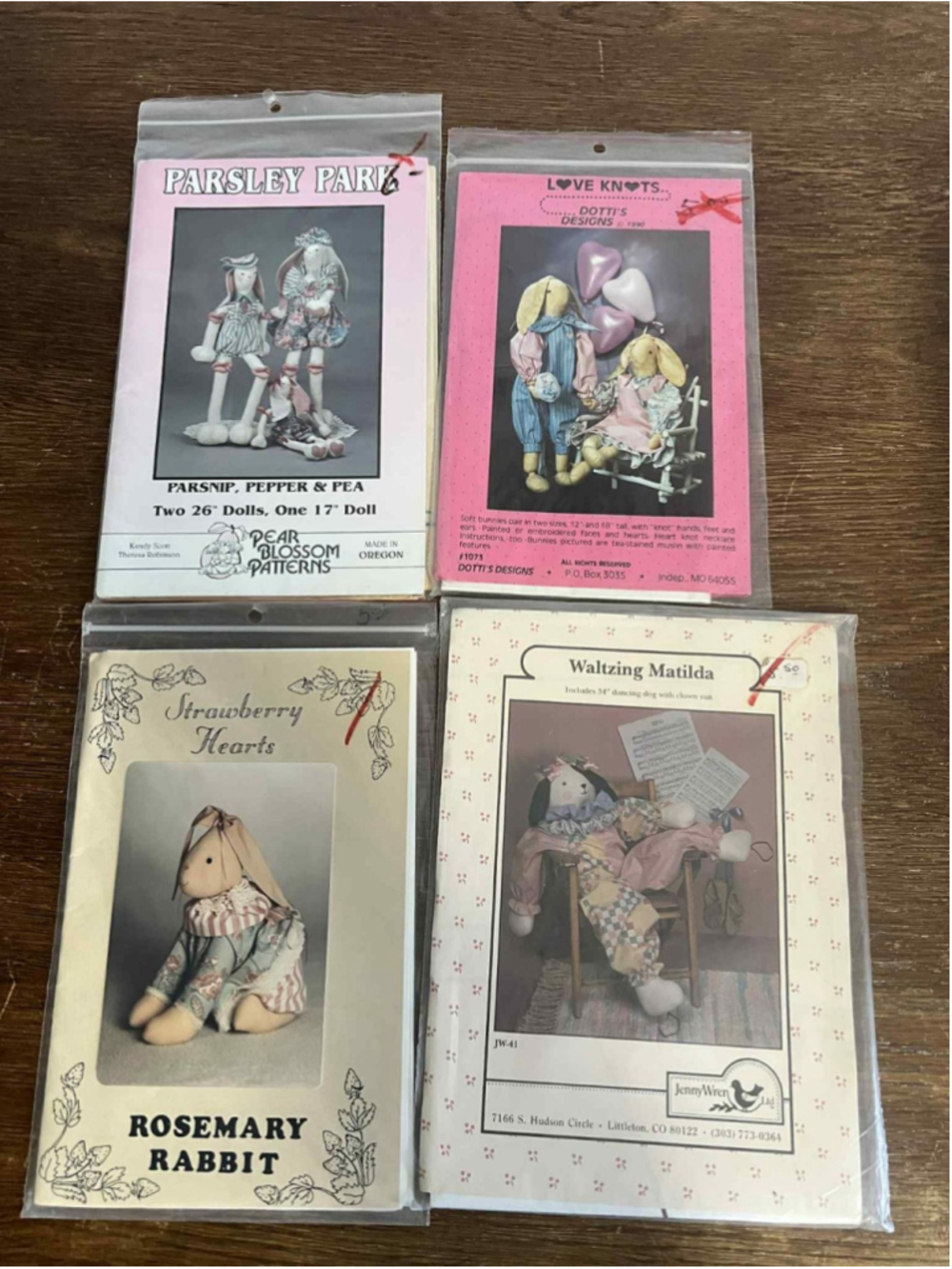 Lot of 4 Vintage Doll & Bunny Sewing Patterns Parsley Park Love Knots UNUSED